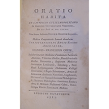 Oratio habita in capitolio Gulielmopolitano in comitiis Universitatis Virginiæ, die XII Junii M. DCC. LXXXII. Dùm ... medicæ cooptationis laurea donabatur Christianissimi Regis exercitûs archiater Joannes-Franciscus Coste. (De antiqua medico-philosophia orbi novo adaptanda.).