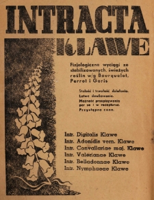Intracta Klawe ; Uricedin ; Inowrocław-Zdr&oacute;j ; Hemostyl Dra Roussel'a ; Cardiazol ; Rabka ; Gynergen &bdquo;Sandoz&rdquo; ; Ekstralit ; Ozonolit ; Defuzolit ; Coramina ; Tonophosphan ; Vichy-Etat ; Pantopon &bdquo;Roche&rdquo; ; Norweski tran leczniczy ; Uroseptin ; Salcotropin ; Opohemogen Klawe ; Panodina ; Iwonicz-Zdr&oacute;j ; Aparaty wg. Haldane'a ; Procolon ; Preparaty czosnku ; Enterol - &bdquo;Motor&rdquo; ; Organopreparaty Spiess